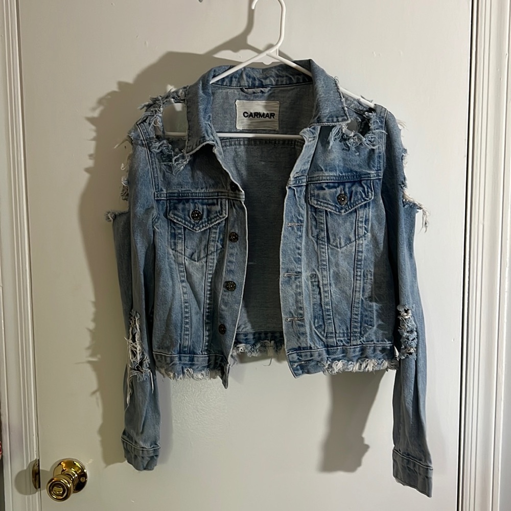 Distressed jean jacket